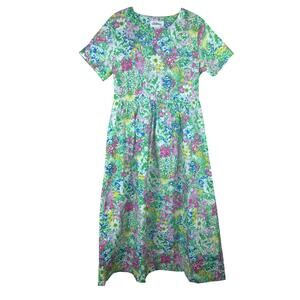 THE VERMONT COUNTRY STORE Womens Short Sleeve Dress S 100% Cotton Floral Pastel
